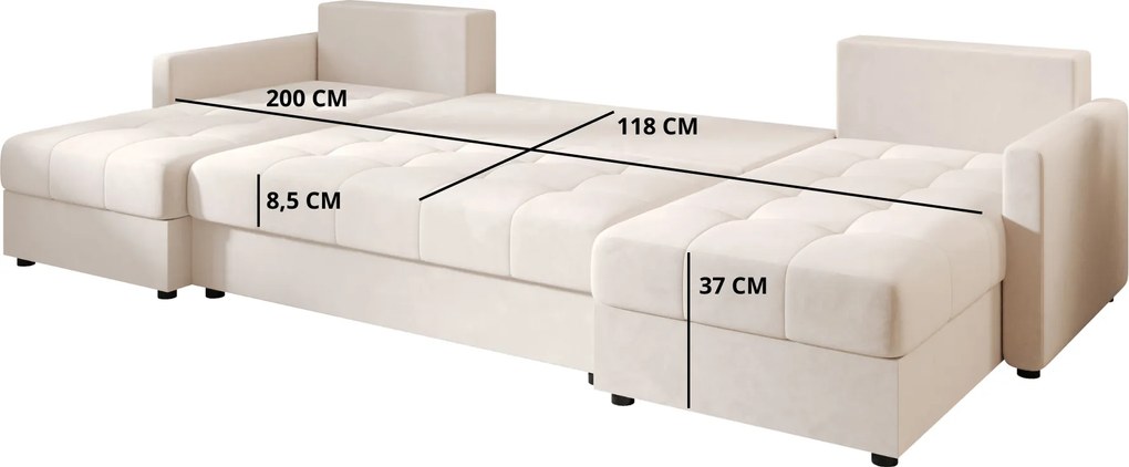 Coltar extensibil pe colt in forma de U VENORIA 285x146 cm, roz pudra + 2 pernute GRATUIT