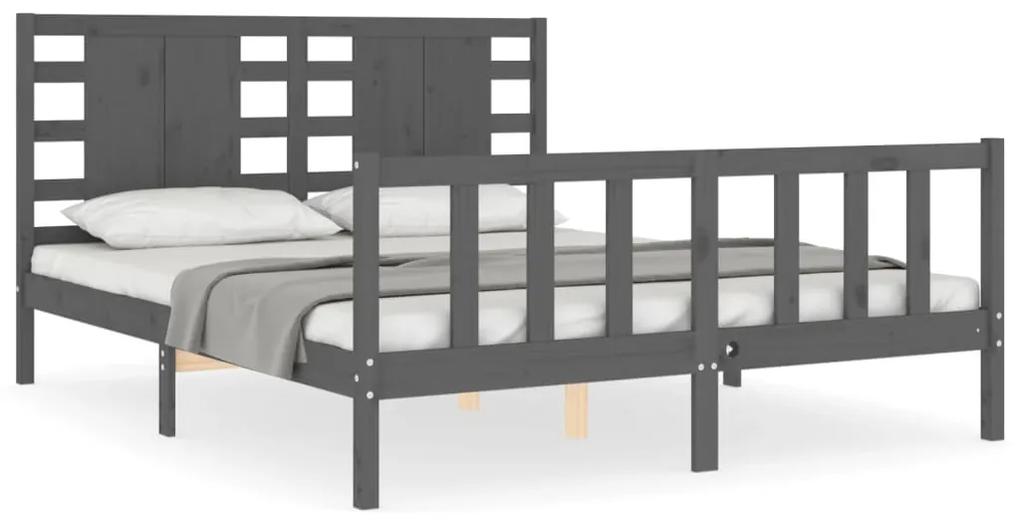 3192823 vidaXL Cadru de pat cu tăblie, gri, king size, lemn masiv