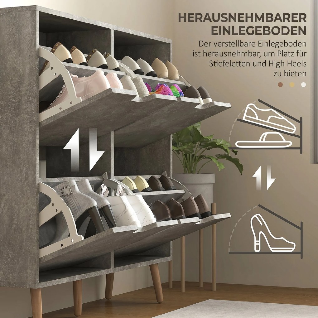 HOMCOM Pantofar cu 4 Sertare Rabatabile pe 2 Niveluri pentru 16 Perechi de Pantofi, 95x26x95 cm, Gri | Aosom Romania