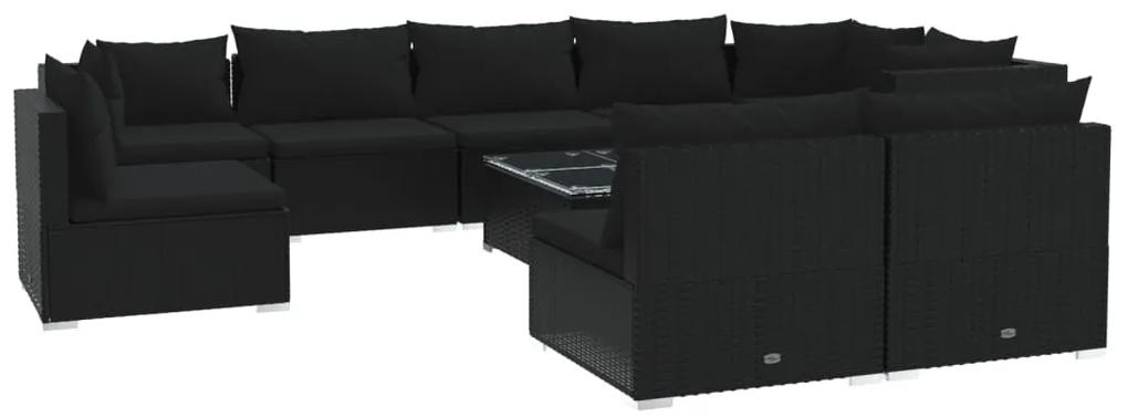 3102568 vidaXL Set mobilier de grădină cu perne, 10 piese, negru, poliratan