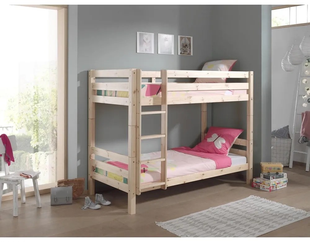 Pat pentru copii în culoare naturală supraetajat 90x200 cm Pino – Vipack