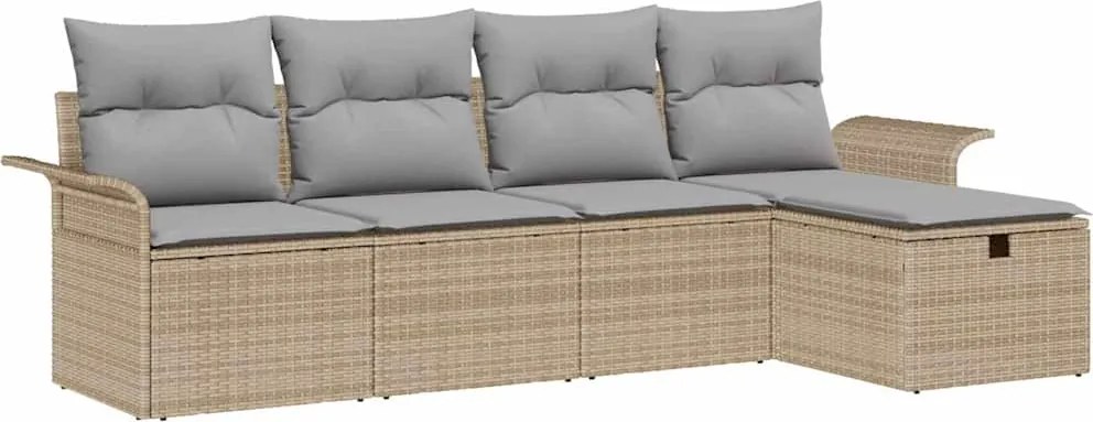 vidaXL Set de canapele pentru grădină cu pernă 5 pcs Bej Rattan poli