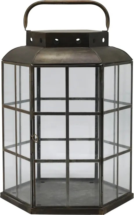 Felinar hexagonal din alama antichizata, H42 cm
