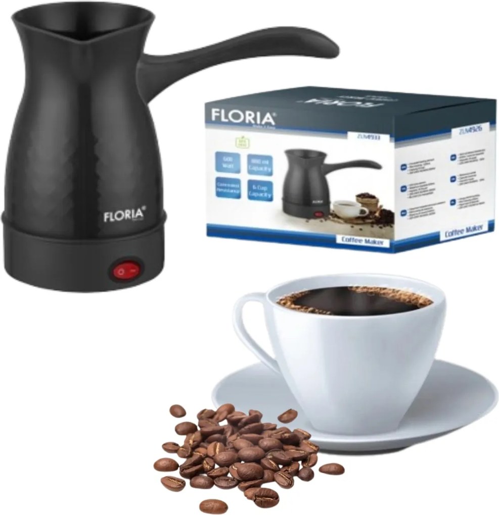 Ibric electric Floria ZLN4933 Negru, putere 600W, capacitate 600 ml, 6 cesti, Negru