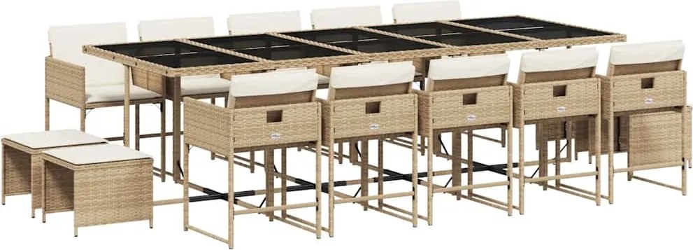 vidaXL Set mobilier de grădină cu perne, 15 piese, bej, poliratan