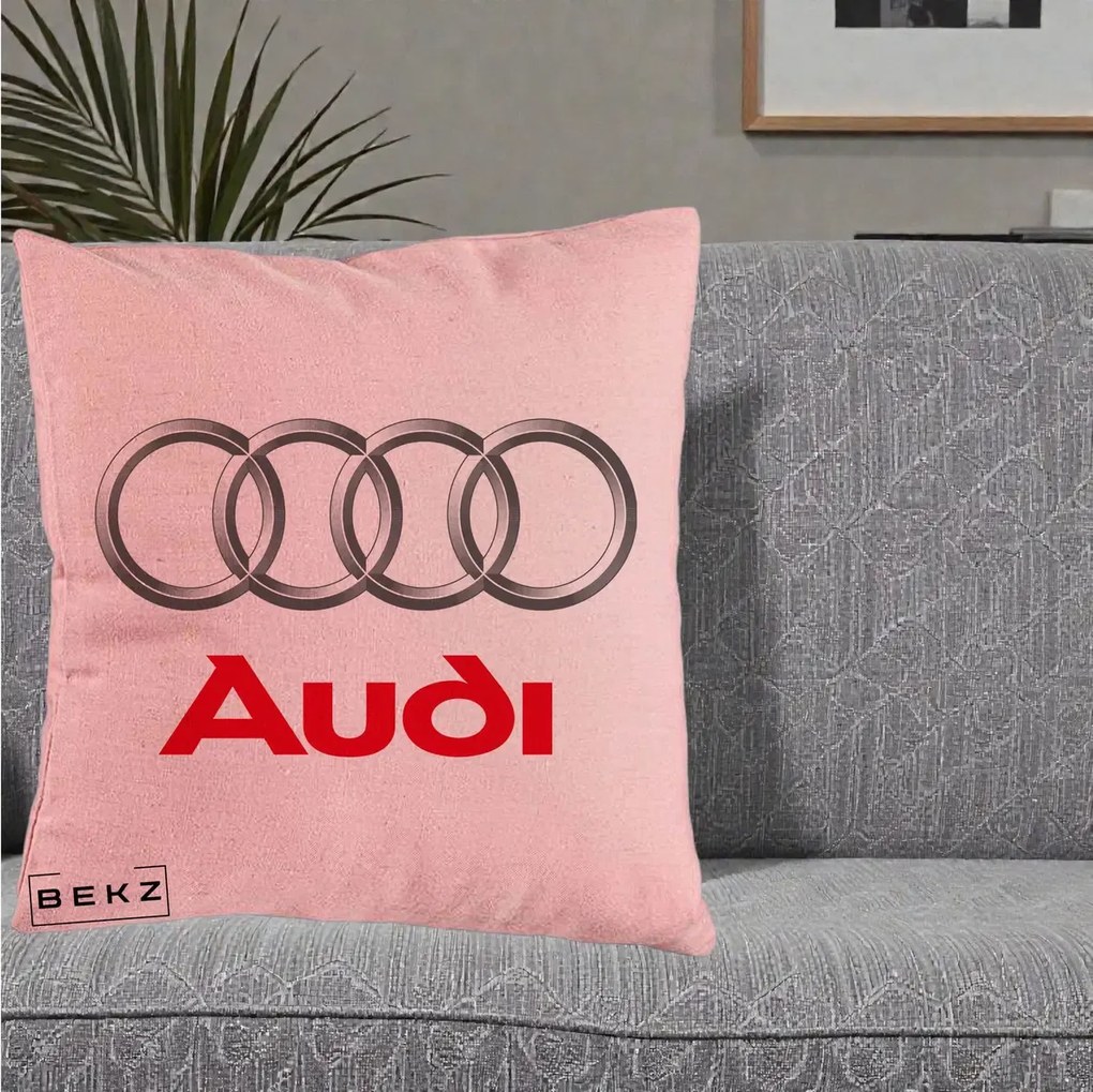 Perna Personalizata cu emblema Audi, 40x40 cm, Roz, Husa Detasabila, Perna Inclusa, BEKZ®