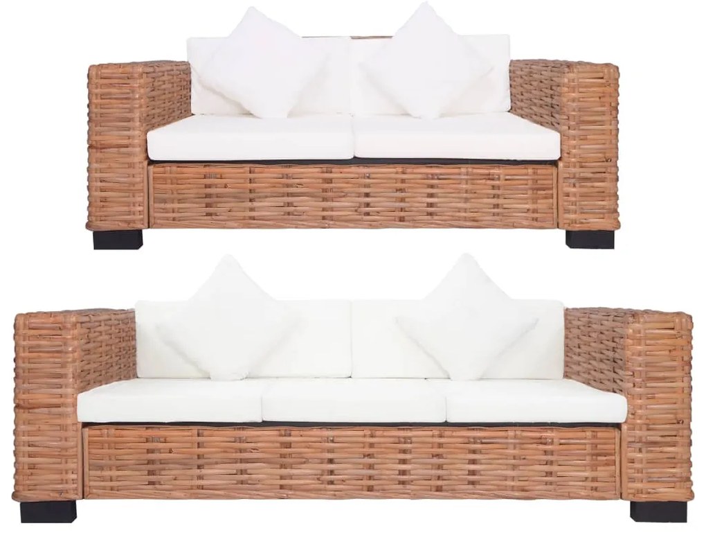 vidaXL Set canapea cu perne, 2 piese, ratan natural