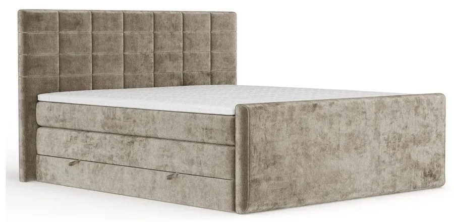 Pat boxspring maro deschis cu spațiu de depozitare 140x200 cm Ava – Maison de Rêve
