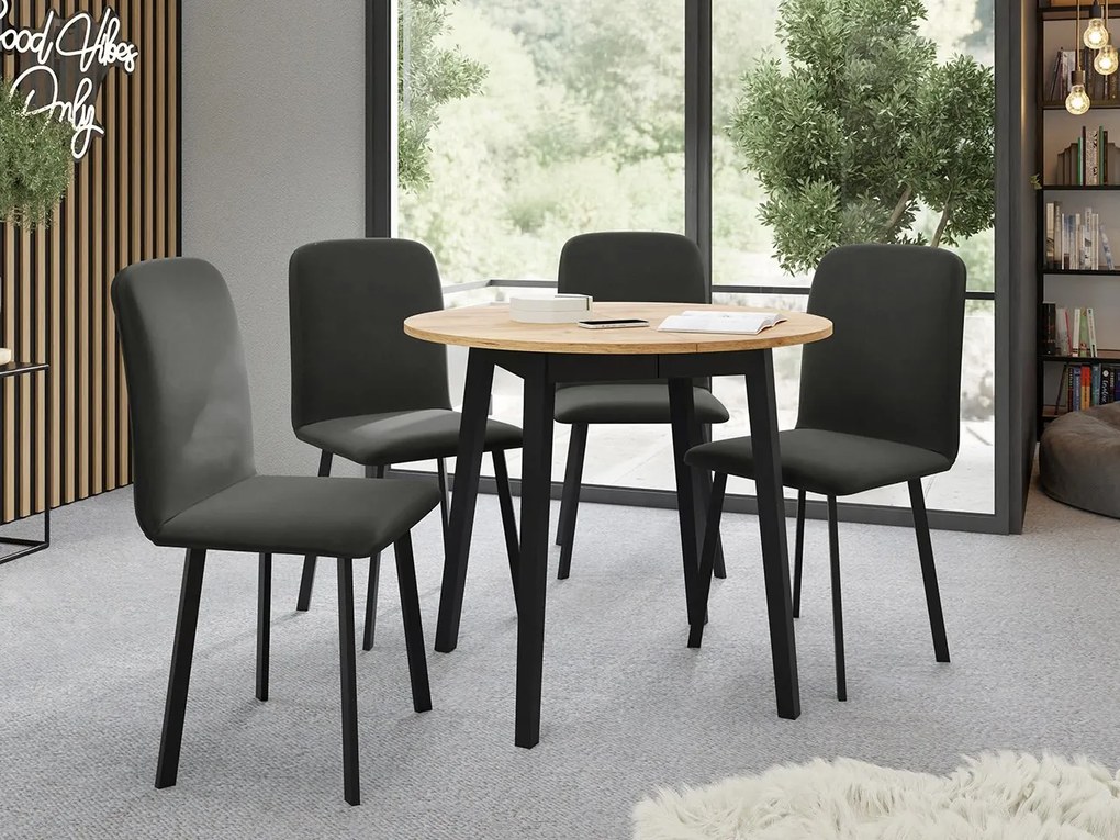 Masă sufragerie extensibilă 90 cm Kertare S 90 (Stejar craft auriu + Negru) (pentru 2-4 persoane). 1105355