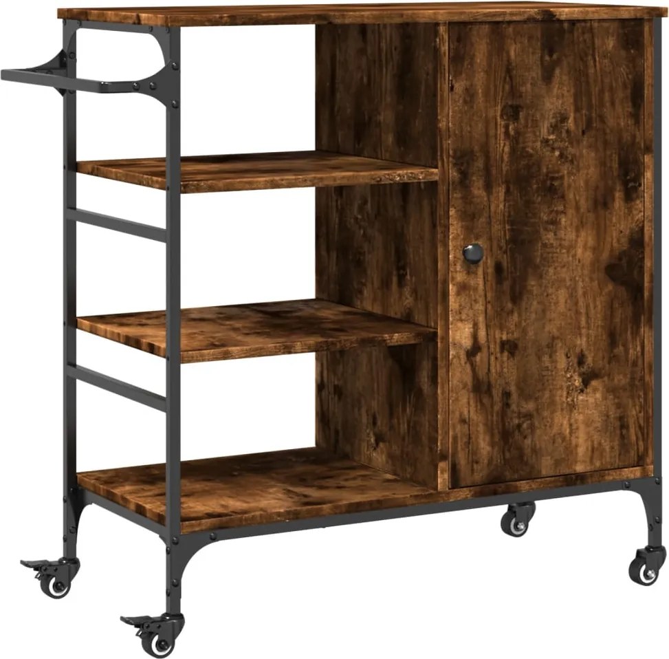 vidaXL Cărucior de bucătărie stejar fumuriu 87,5x38,5x84,5cm lemn