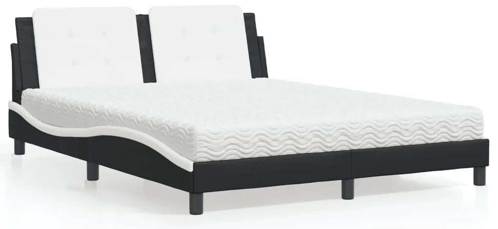 vidaXL Pat cu saltea, negru și alb, 160x200 cm, piele ecologică