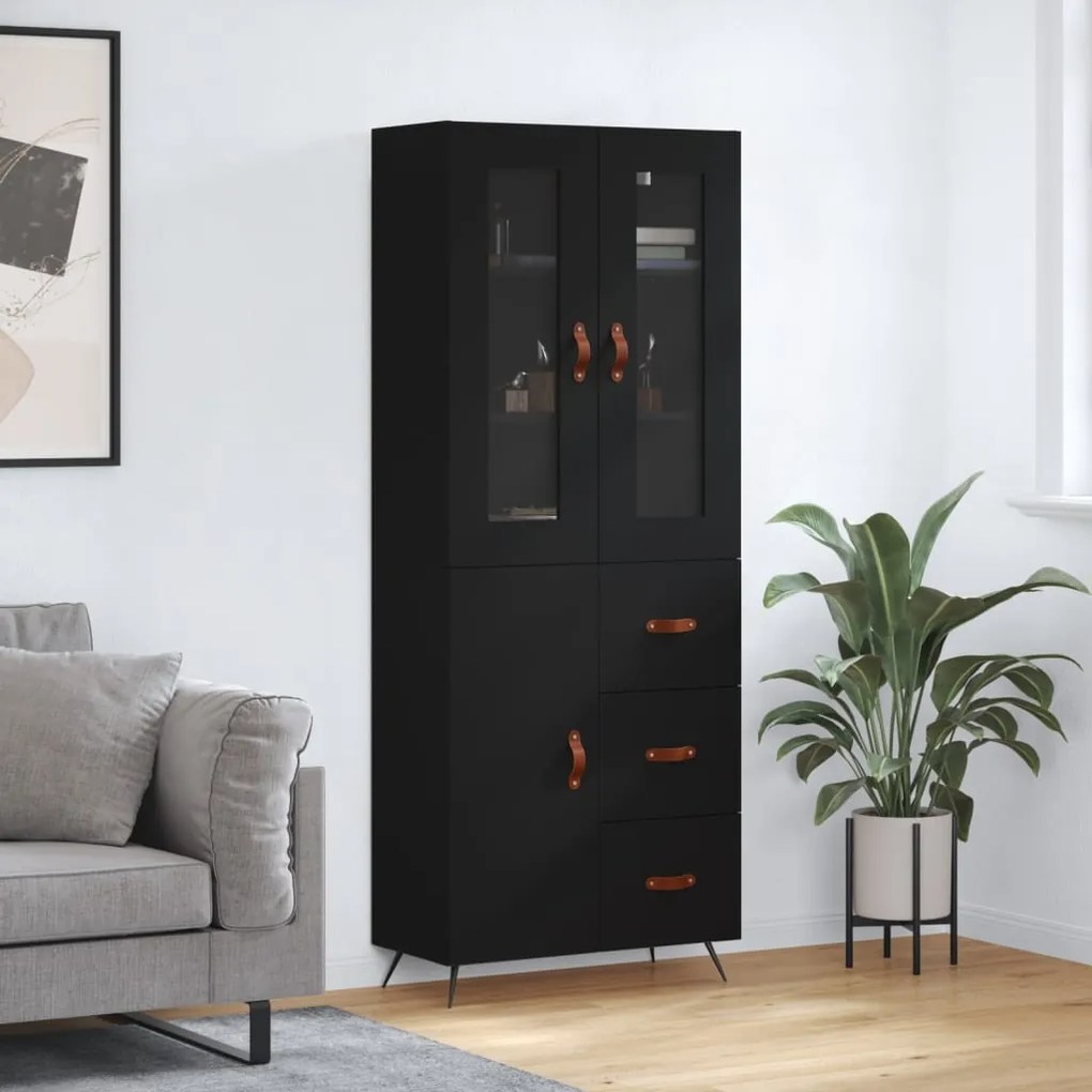 3198442 vidaXL Dulap înalt, negru, 69,5x34x180 cm, lemn compozit
