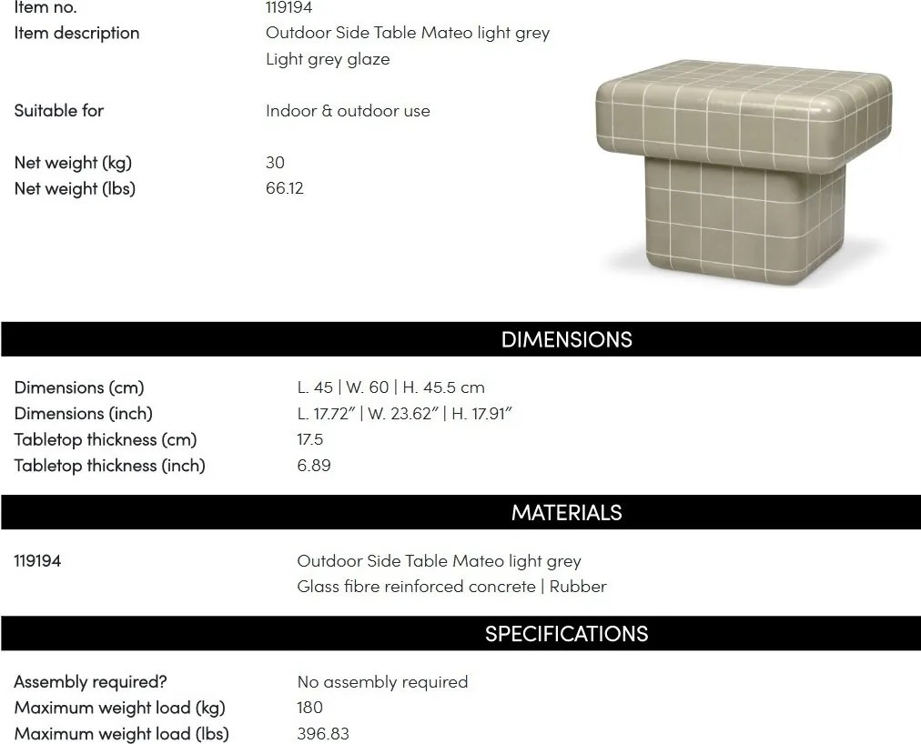 Masuta pentru interior/ exterior design LUX Mateo