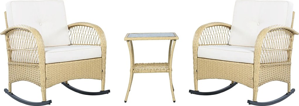 Set de mobilier din rattan pentru balcon (3 piese), 2 scaune balansoar confortabile cu spătar înalt, 80x76x86 cm, Bej