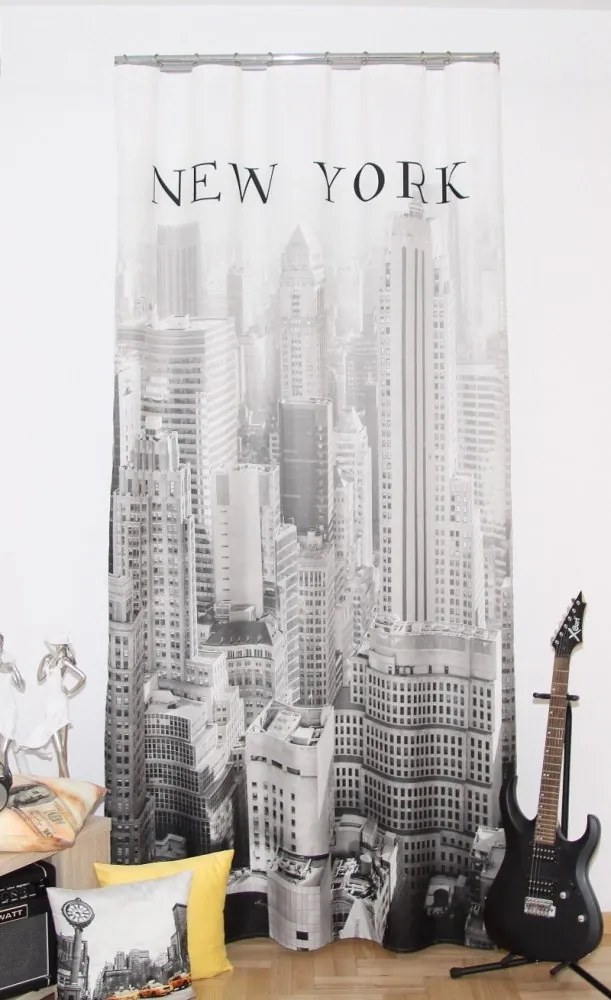 Draperii model New York culoarea alb-negru Lăţime: 160 cm | Lungime: 250 cm (într-un set de 1 bucată)
