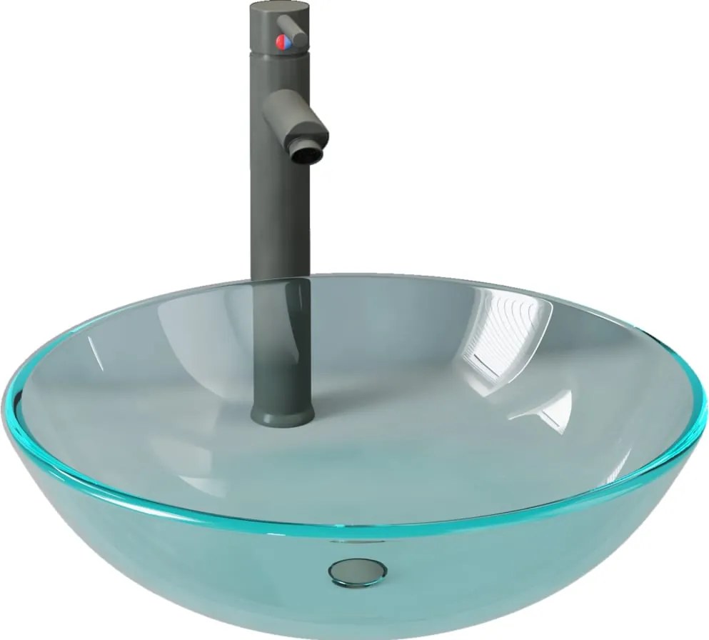 vidaXL Chiuvetă baie, robinet și scurgere tip push, transparent sticlă