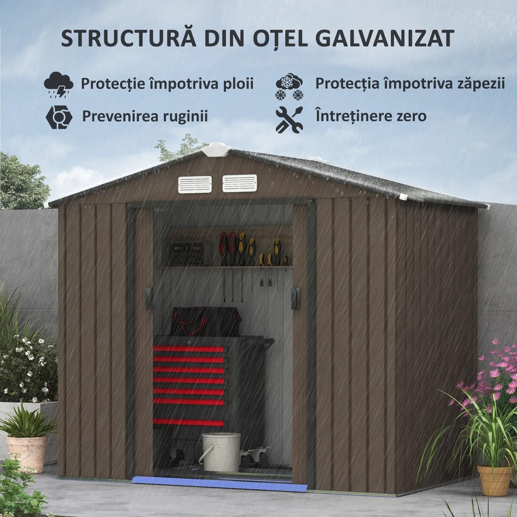 Outsunny Căsuță de Grădină pentru Unelte, 213x130x185 cm, Maro | Aosom Romania