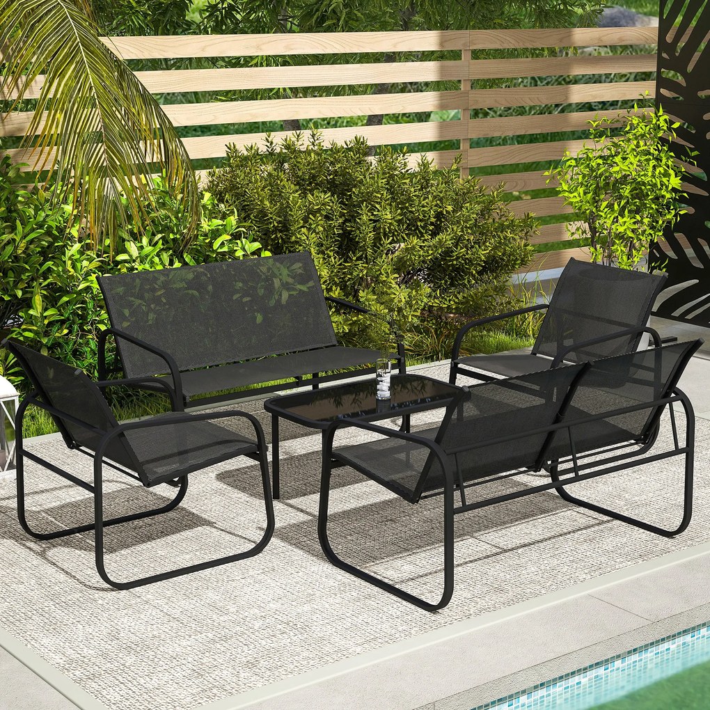 Outsunny Set de Mobilier de Grădină din 5 Piese, cu 2 Canapele, 2 Fotolii și o Măsuță de Cafea, 111x70x75 cm, Negru | Aosom Romania