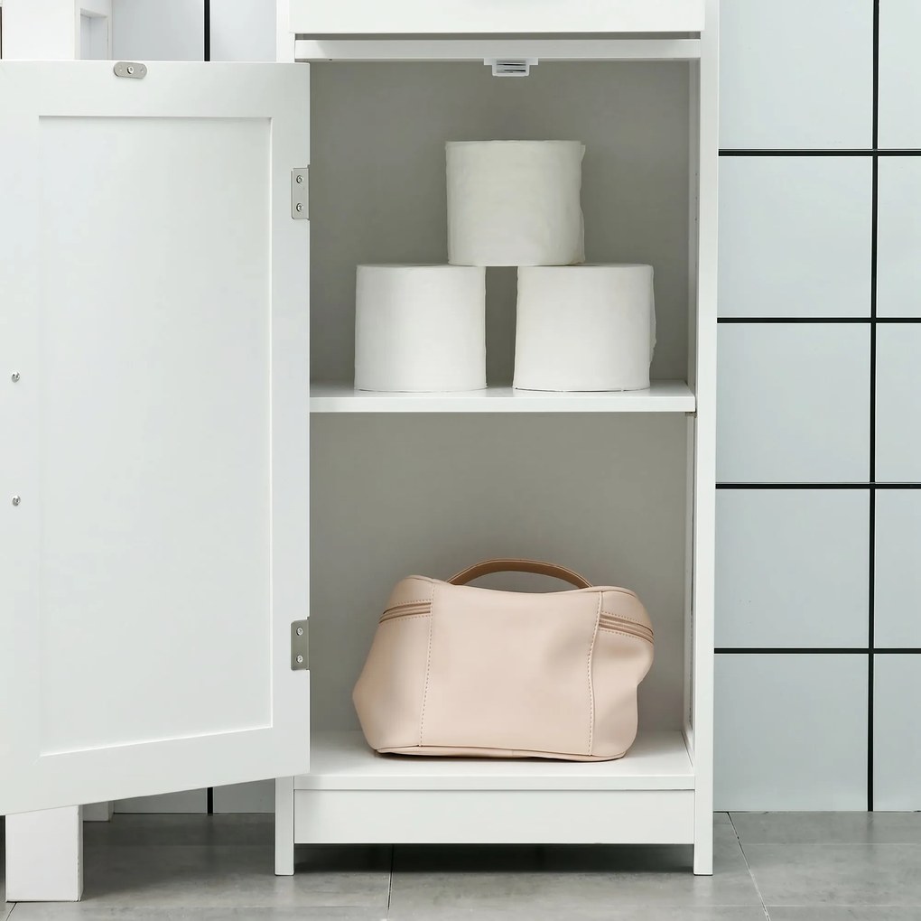 kleankin Dulap Modern pentru Baie, Mobilier Îngust cu Raft Deschis, Sertar, Uși Încastrate și Rafturi Ajustabile Alb | Aosom Romania