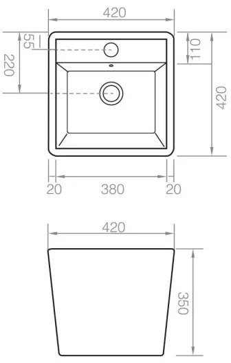 Bathco 4059 - Lavoar pentru blat GENOVA 42 x 42 cm porțelan/alb