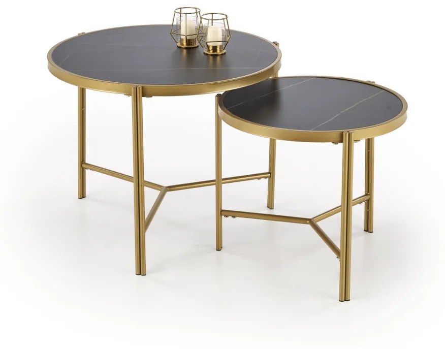 Set 2 masute de cafea Fatima marmura neagra/auriu