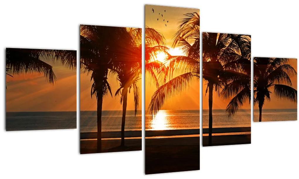 Tablou cu palmier în apus de soare (125x70 cm), în 40 de alte dimensiuni noi