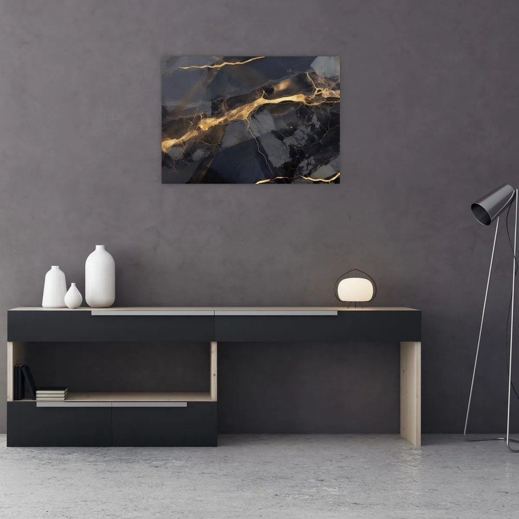 Tablou pe sticlă - Negru - decor auriu (70x50 cm)