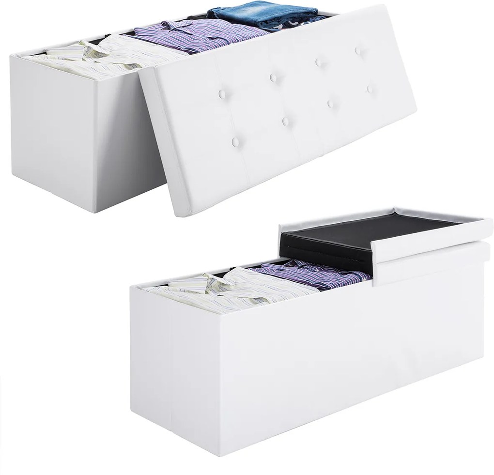 Banca 2 locuri cu spatiu depozitare 100 L Capac pliabil Alb 80 x 40 x 40 cm