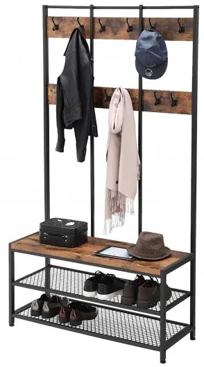 Cuier Haine Vintage Negru Lemn Rustic, 100 Cm