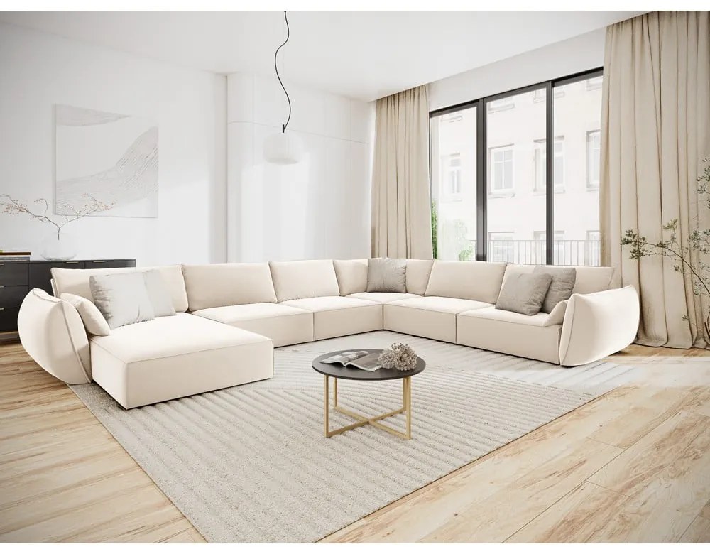 Colțar bej cu tapițerie din catifea (cu colț pe partea dreaptă, în formă de "U") Vanda – Mazzini Sofas