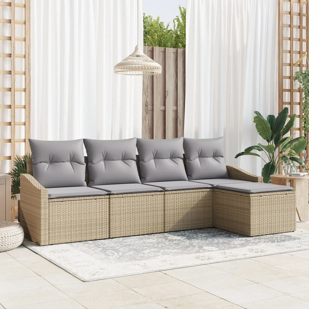 vidaXL Set de canapele pentru grădină 5 pcs Bej Rattan poli