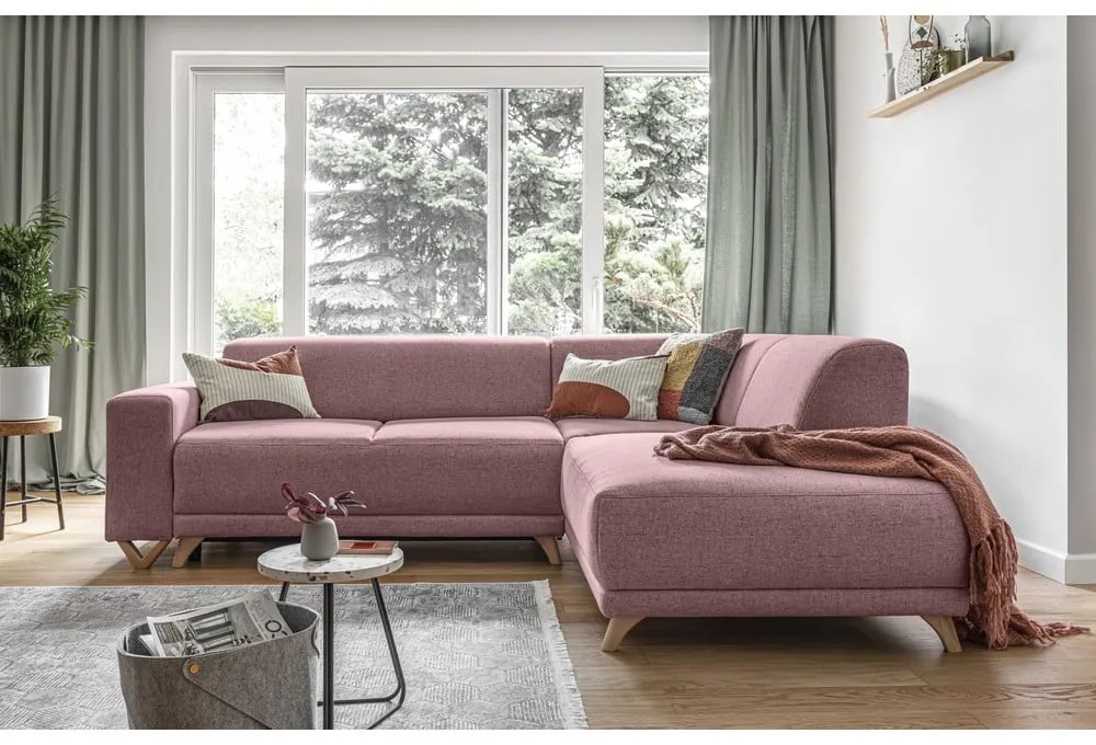 Colțar roz extensibil/cu spațiu de depozitare (cu colț pe partea dreaptă/în formă de ”L”) Classy Sophie – Miuform