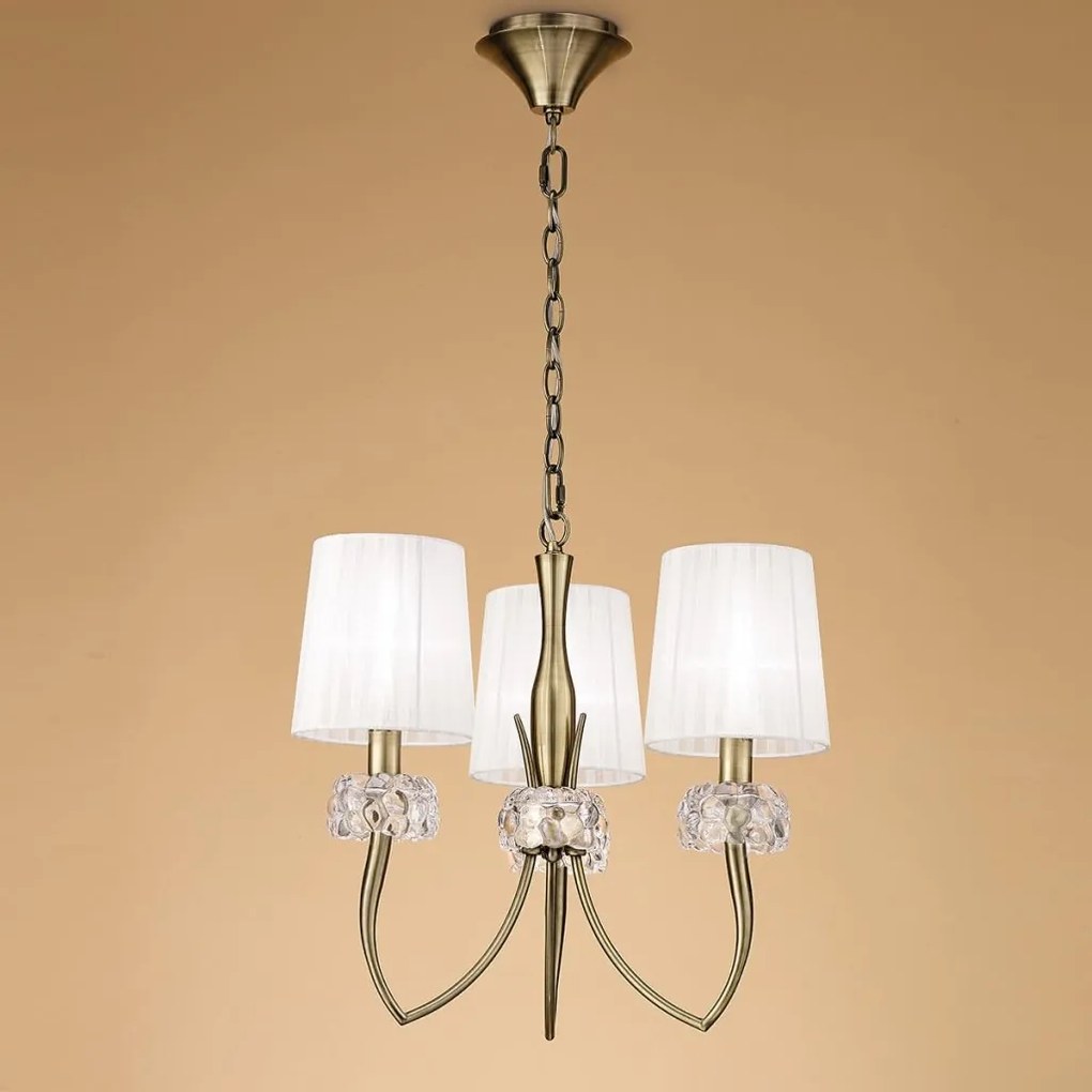 Candelabru clasic cu 3 brate LOEWE antique brass/ abajur alb