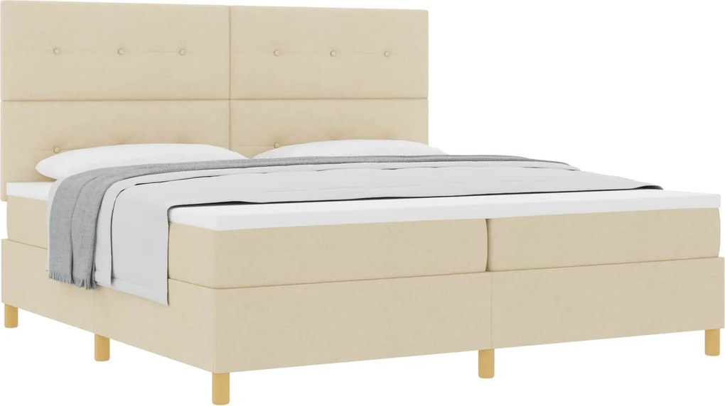 vidaXL Pat cu arcuri cu saltea cu headboard Crem 200 x 200 cm țesătură