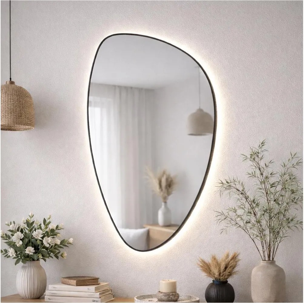 Baltica Design-LED Oglindă cu iluminare încorporată STONE FLUID 15W/230V 4500K 92x55 cm IP65 neagră