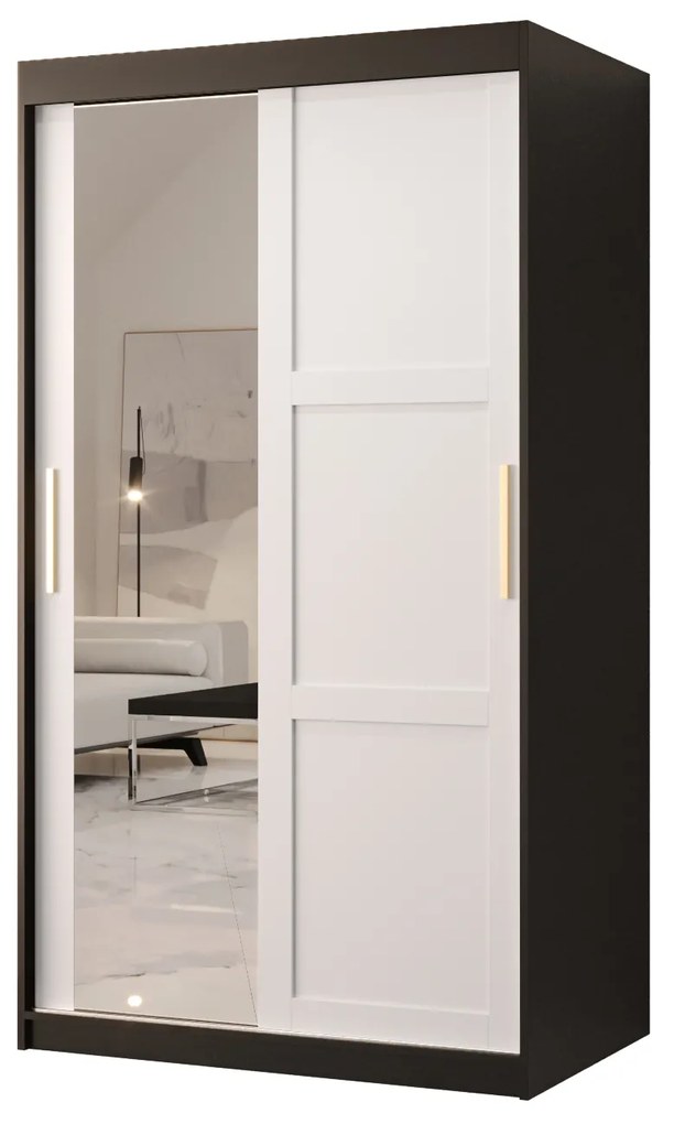 Dulap de haine Riven 2 100 (negru mat + alb mat) (cu oglindă). 1064167