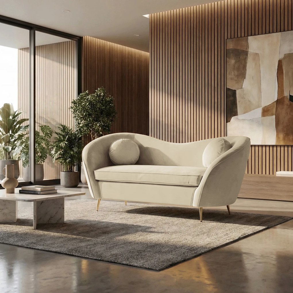 Canapea cu 2 locuri de design, ţesătură Velvet bej/gold crom auriu, EZIO TYP 2