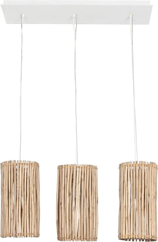 Lustră suspendată din rămurele de eucalipt, alb și natur, cu 3 brațe, 40 x 20 cm, „Joigny”