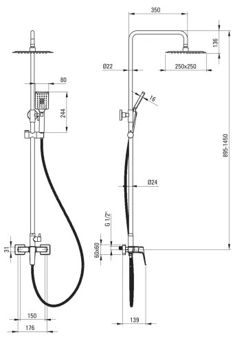 Deante NQL_04XM - Set de duș cu baterie BLUR, crom lucios