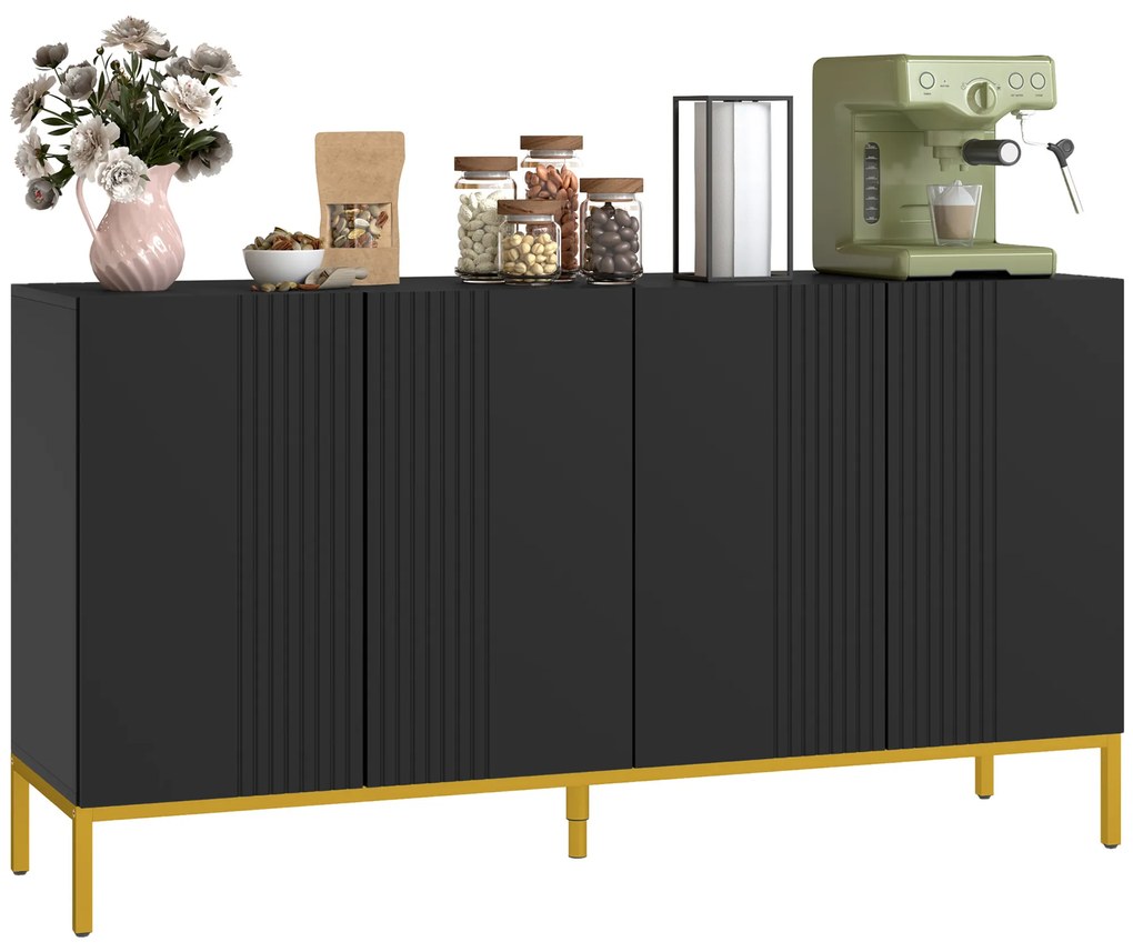 HOMCOM Bufet design contemporan grafic 2 dulapuri uşă rafturi reglabile lemn negru metal auriu | Aosom Romania