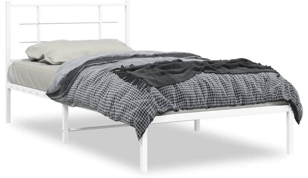 355605 vidaXL Cadru de pat din metal cu tăblie, alb, 100x200 cm