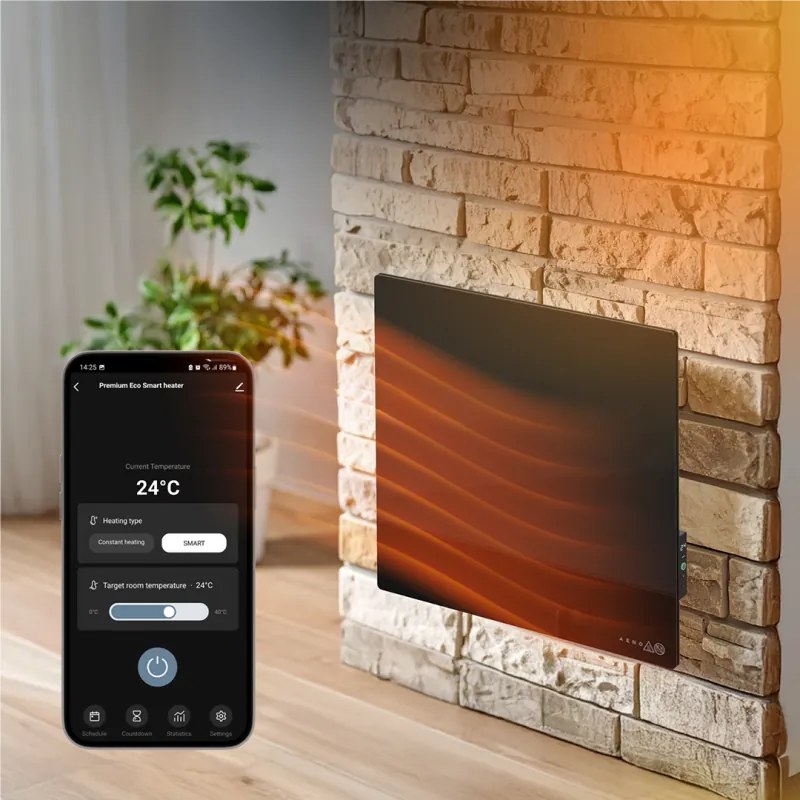 Convector electric de perete AENO AGH0012S, 500W, 12 m², LED, Wi-Fi, Senzori de inclinare si cadere, IP24, Negru