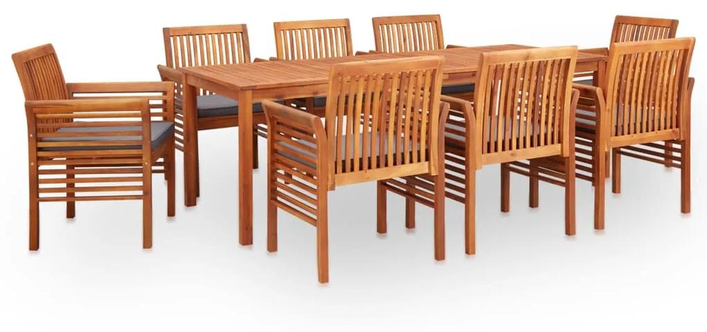 Set mobilier de exterior cu perne 9 piese, lemn masiv de acacia Gri, 9