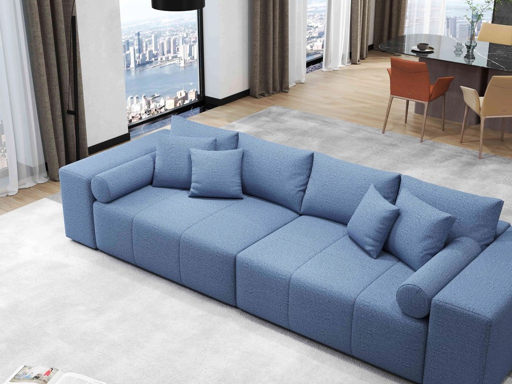 Canapea extensibilă dumonde cu ladă de depozitare si sezut confortabil din spuma high-density, Marbela Enjoy Blue XXL 295x100 cm