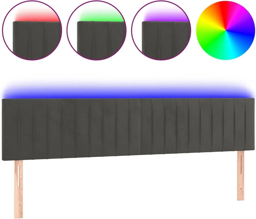 vidaXL Tăblie de pat cu LED, gri închis, 180x5x78/88 cm, catifea