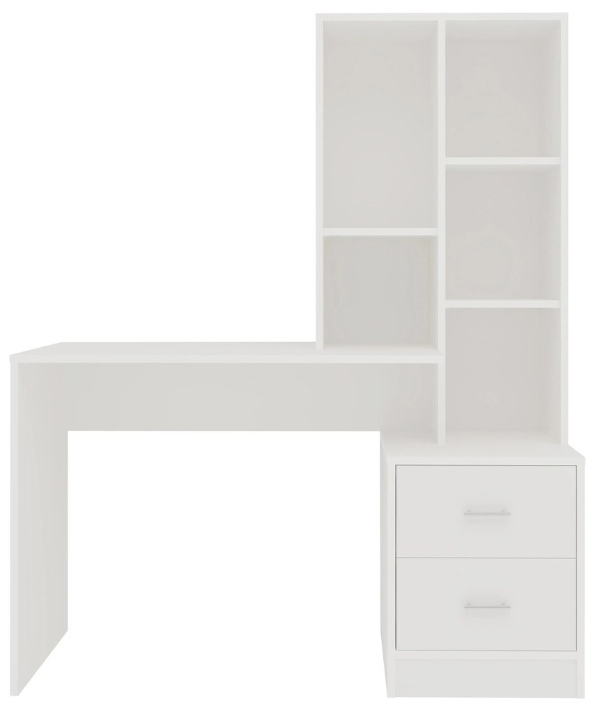 Birou Kobe, 2 Sertare, 3 Rafturi, Alb, 117 x 50 x 143 cm