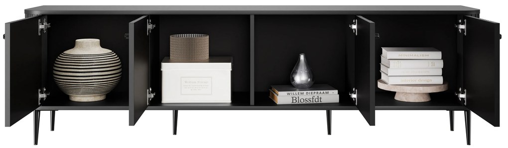 Comodă TV Vesper 4D 187 cm - negru / picioare negre