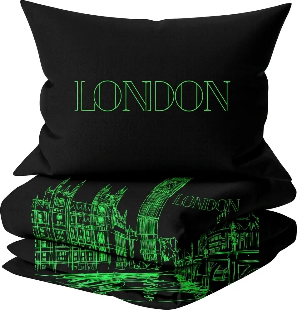 Lenjerie din bumbac fosforescenta ZIUA PARIS, NOAPTE LONDRA alba Dimensiune lenjerie de pat: 70 x 90 cm | 140 x 200 cm