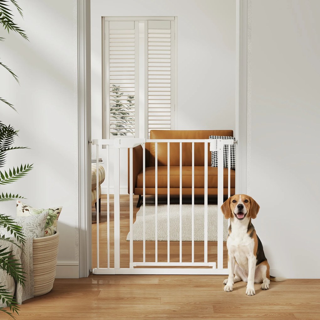 PawHut Barieră de Siguranță pentru Copii și Câini Lățime 76-89 cm Blocare Dublă și Închidere Automată Deschidere în Ambele Sensuri Alb | Aosom Romania