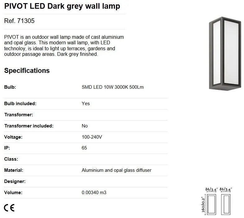 Aplica LED de exterior design modern IP65 PIVOT gri